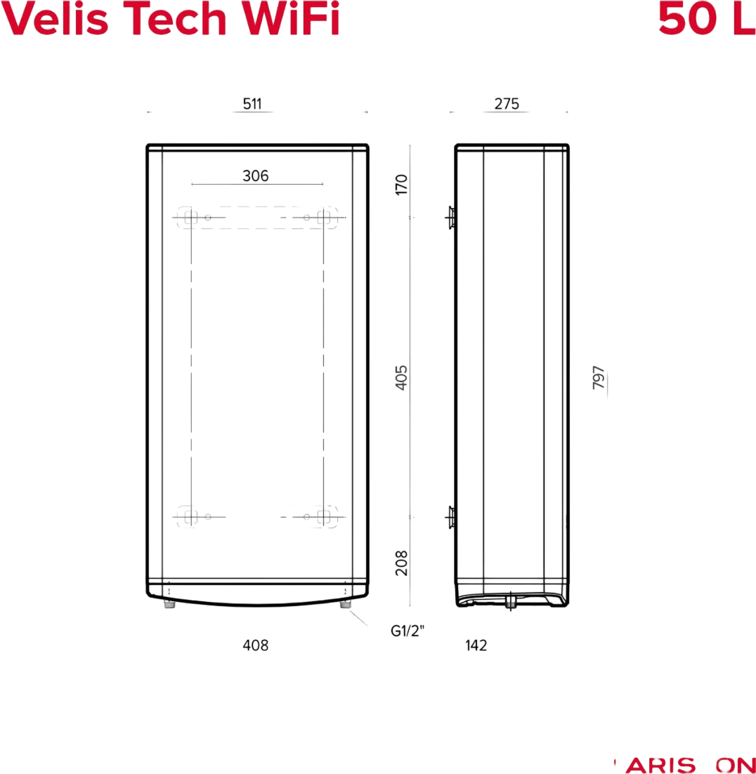 Мултипозиционен бойлер Ariston VELIS TECH WIFI 50 EU - ORENDA THERM