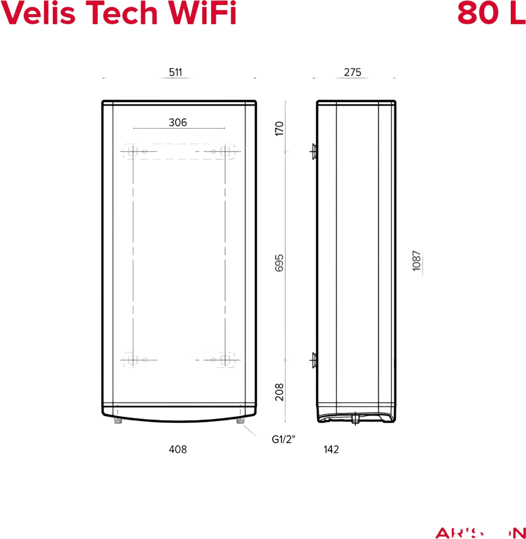 Мултипозиционен бойлер Ariston VELIS TECH WIFI 80 EU - ORENDA THERM