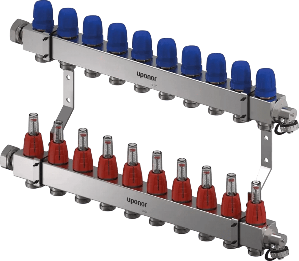Колектор INOX с дебитомери Uponor Vario C FM10x3/4 евроконус - ORENDA THERM