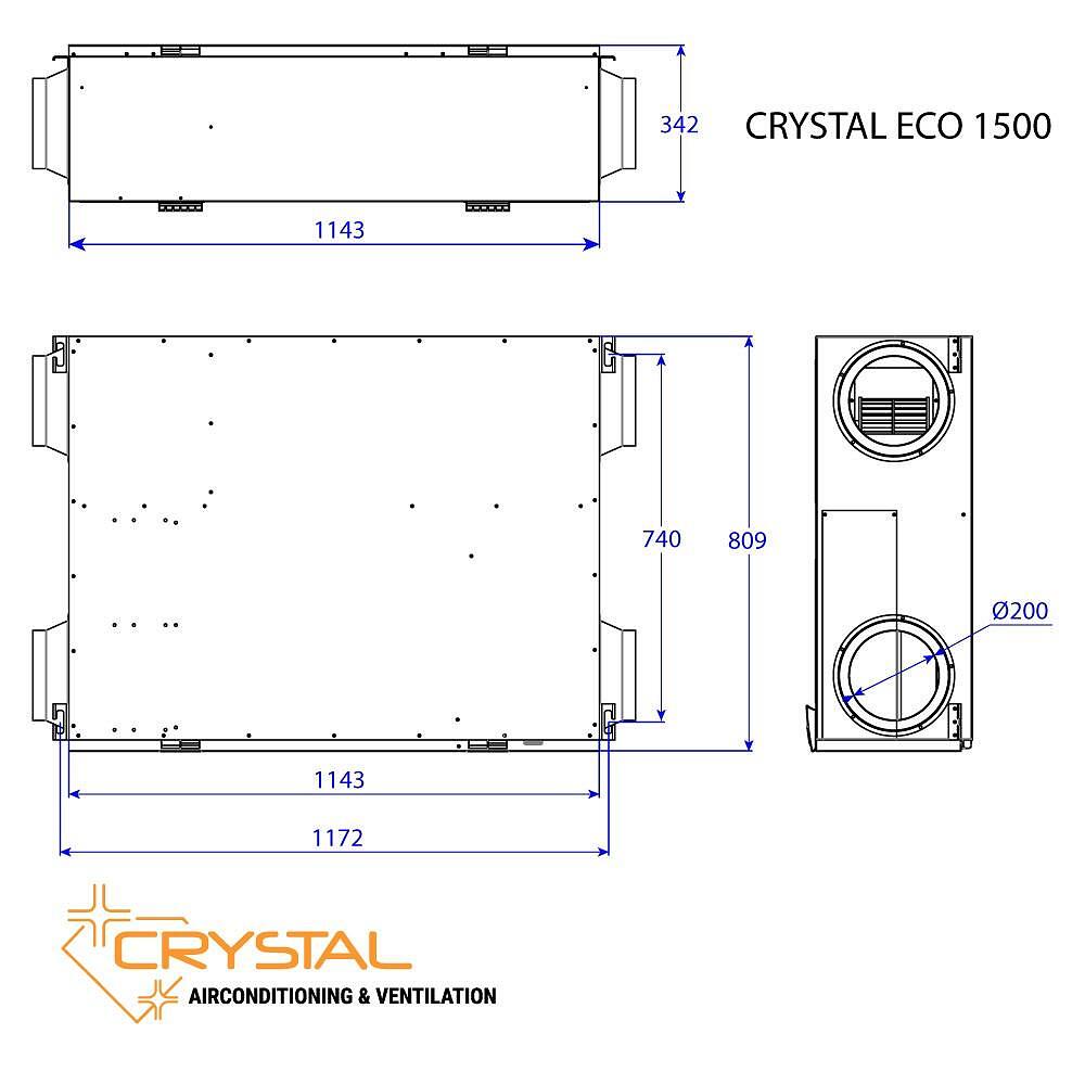 Рекуперативен блок CRYSTAL Eco - 1500, 1500m3/h - ORENDA THERM